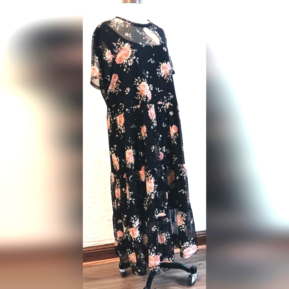 Lily Rose Black Maxi Dress with Pink Floral Print